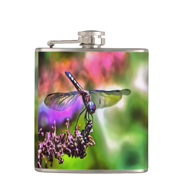 Dragonfly in grüner und blauer realistischer Maler Flachmann (Vorderseite)