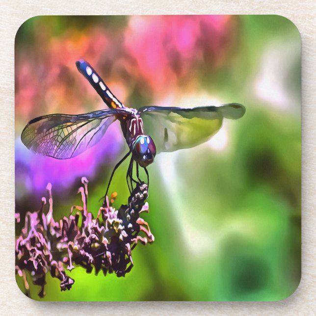 Dragonfly in grüner und blauer realistischer Maler Getränkeuntersetzer (Vorderseite)