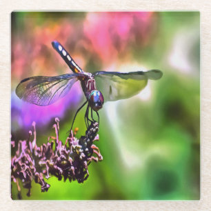 Dragonfly in grüner und blauer realistischer Maler Glasuntersetzer