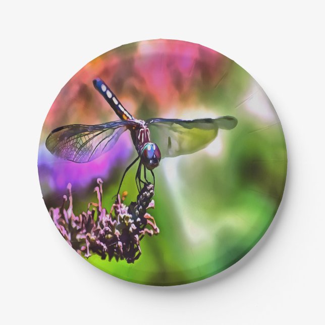 Dragonfly in grüner und blauer realistischer Maler Pappteller (Vorderseite)