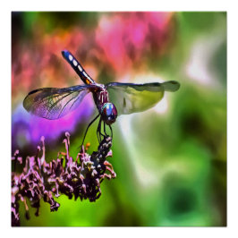 Dragonfly in grüner und blauer realistischer Maler Poster