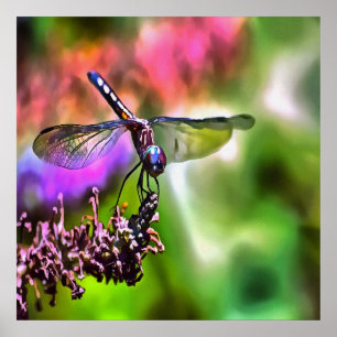Dragonfly in grüner und blauer realistischer Maler Poster
