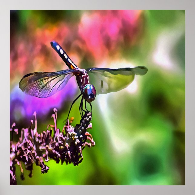Dragonfly in grüner und blauer realistischer Maler Poster (Vorne)