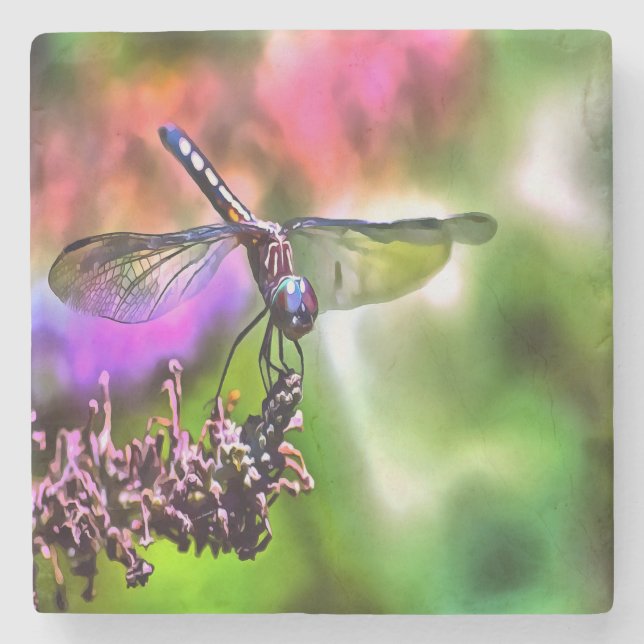 Dragonfly in grüner und blauer realistischer Maler Steinuntersetzer (Vorderseite)