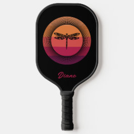 Dragonfly in Retro Sunset mit Namen Pickleball Schläger