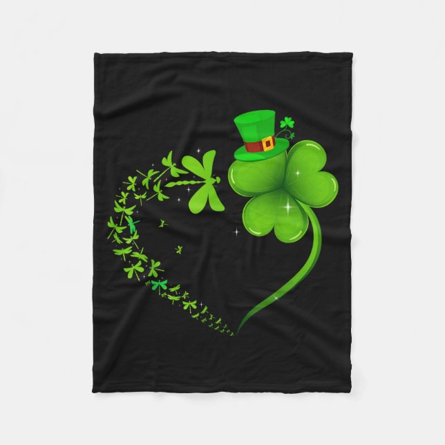 Dragonfly Irish Shamrock Heart Happy St Patrick's  Fleecedecke (Vorderseite)