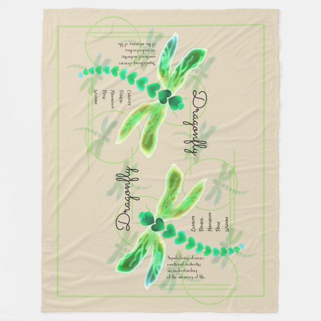 Dragonfly | Khaki Large Fleece Blanket (Vorderseite)