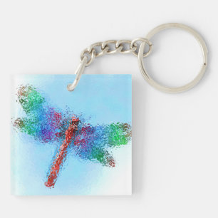 Dragonfly-Kunst aus Hartglas (blau) Schlüsselanhänger