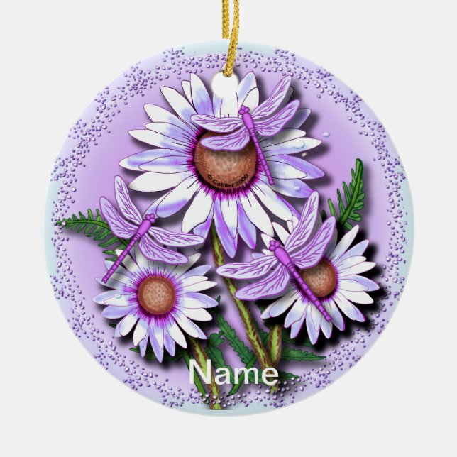 Dragonfly Lila Daisies Keramik Ornament (Vorne)