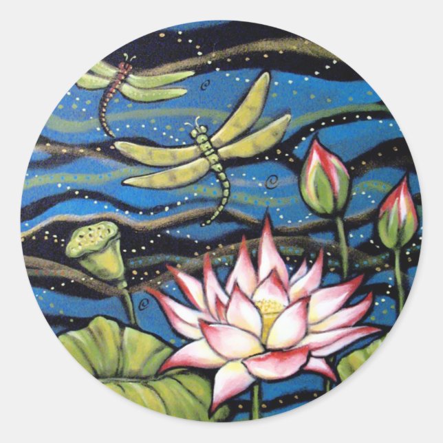 DRAGONFLY LOTUS von Diana S Martin Runder Aufkleber (Vorderseite)