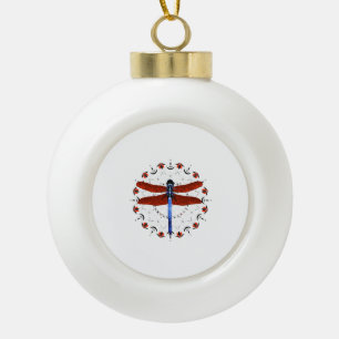 Dragonfly Mandala Red Tulips Dragonfly Muster Keramik Kugel-Ornament