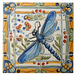 Dragonfly Mediterranes Insekt Gelb & Blau Fliese
