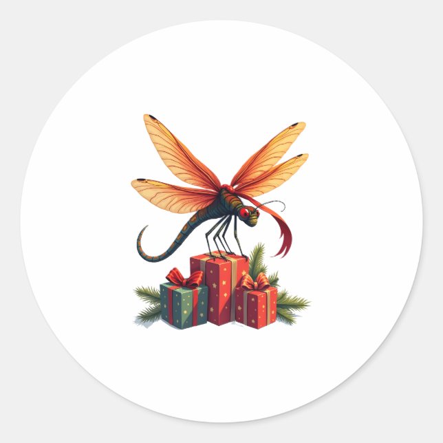 Dragonfly mit Geschenkklatsche Runder Aufkleber (Vorderseite)