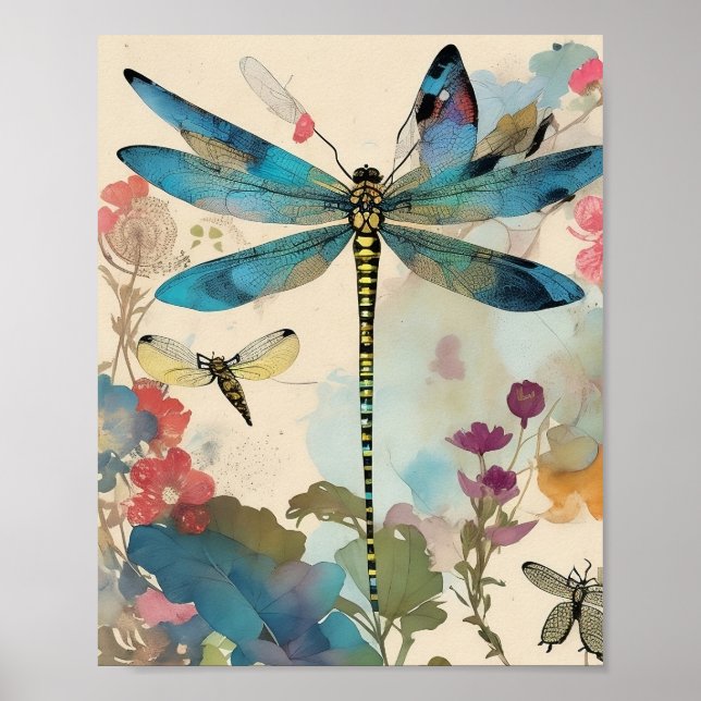 Dragonfly Mixed Media Collage Ephemere Decoupage Poster (Vorne)