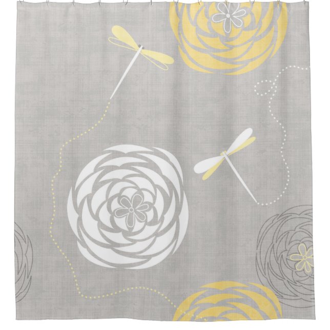 Dragonfly Moderne Blumenranunculus Circle Blume Duschvorhang (Vorderseite)