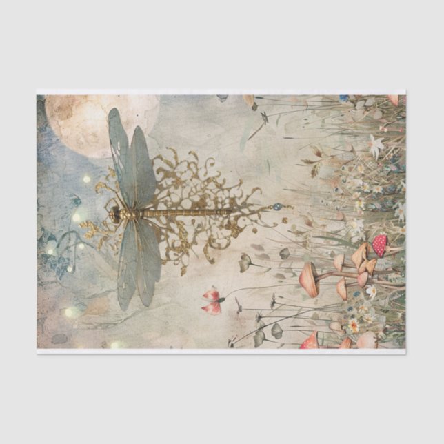 Dragonfly-Mondlicht im Märchengarten Seidenpapier (Vorderseite)