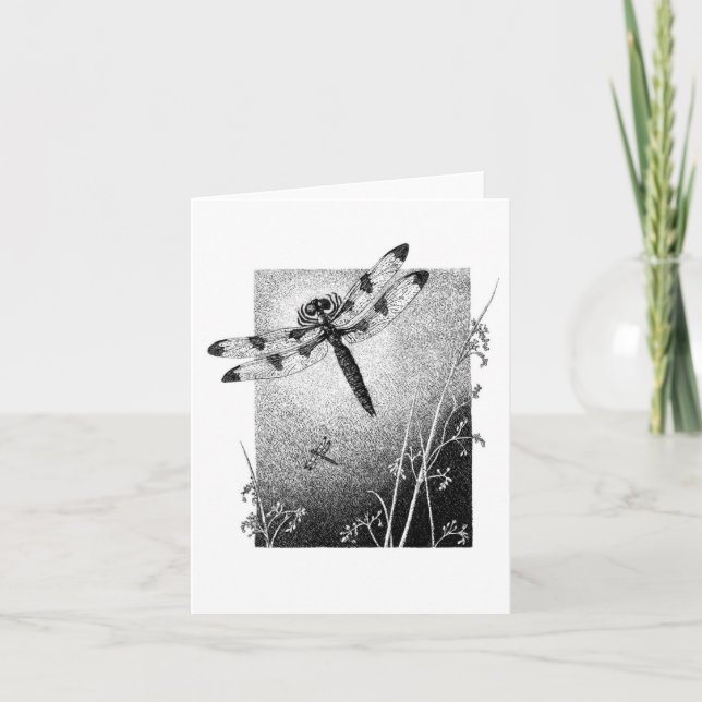 Dragonfly Note Card - Schwarz & Weiß Karte (Vorderseite)