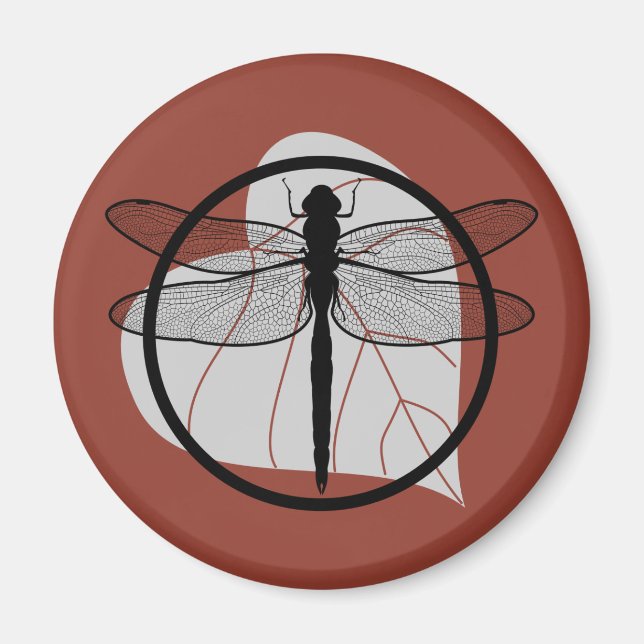 Dragonfly on Leaf Zeichnend - Wildlife Circle Seri Magnet (Vorne)
