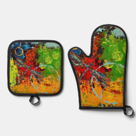 Dragonfly Oven Mitt und Pot Holder Ofenhandschuh & Topflappen-Set