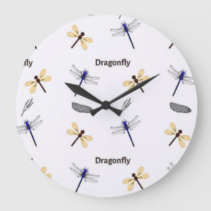 Dragonfly pattern on white große wanduhr
