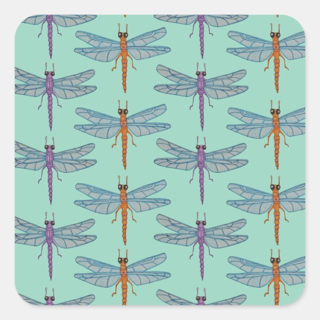 Dragonfly pattern quadratischer aufkleber (Vorderseite)