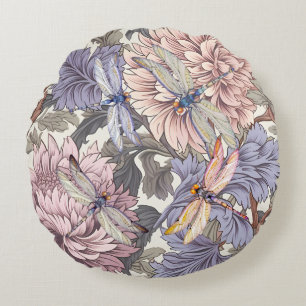 Dragonfly Peony Pink Light Lila Rundes Kissen