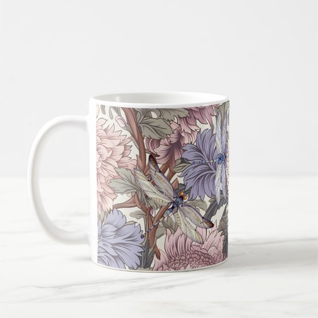Dragonfly Peony Pink Light Purple French Floral Kaffeetasse (Links)