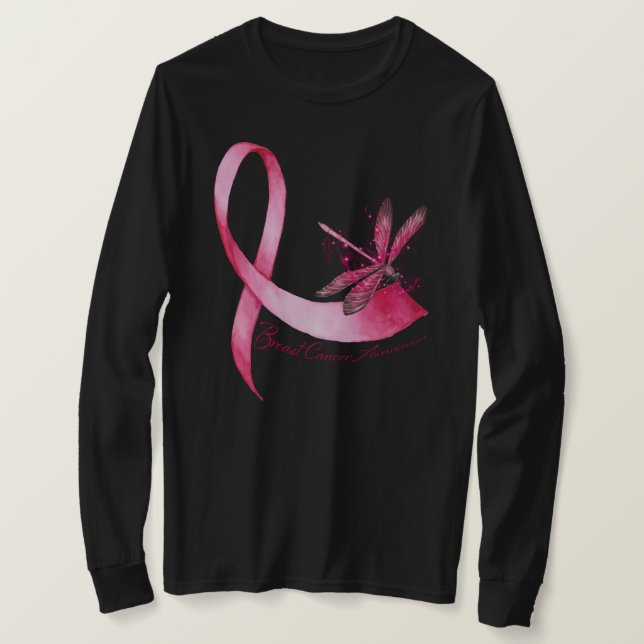 Dragonfly Pink Ribbon Brustkrebs Bewusstsein T-Shirt (Design vorne)
