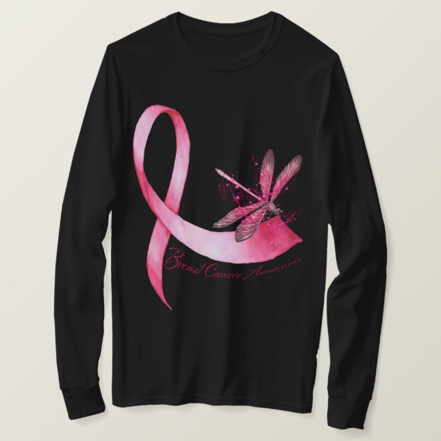 Dragonfly Pink Ribbon Brustkrebs Bewusstsein T-Shirt (Design vorne)