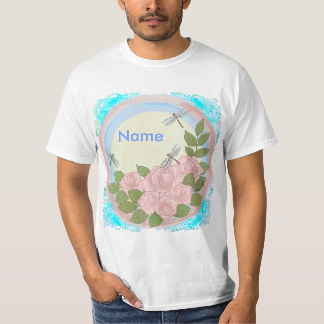 Dragonfly Pink Roses T-Shirt (Vorderseite)
