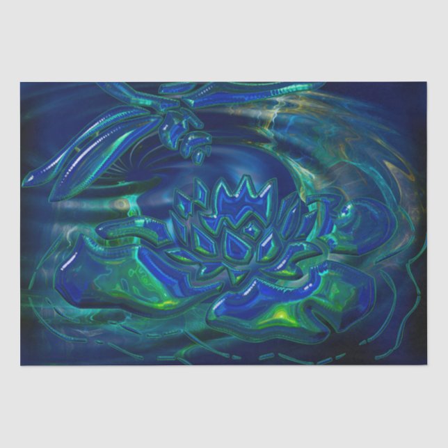 Dragonfly Pond 3D Glas Mixed Media Seidenpapier (Vorderseite)