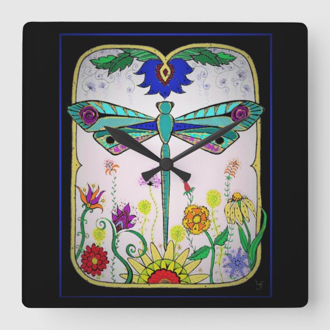 Dragonfly Quadratische Wanduhr (Vorderseite)