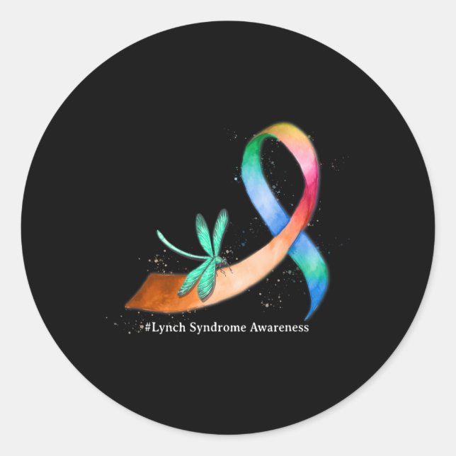 Dragonfly Ribbon Lynch-Syndrom Aufklärungsgeschenk Runder Aufkleber (Vorderseite)