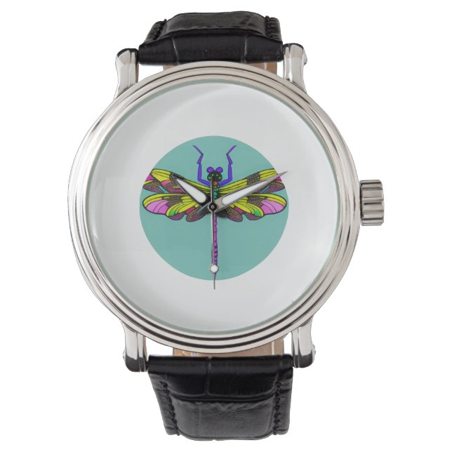 Dragonfly Schöne, bunt und verziert Armbanduhr (Vorderseite)
