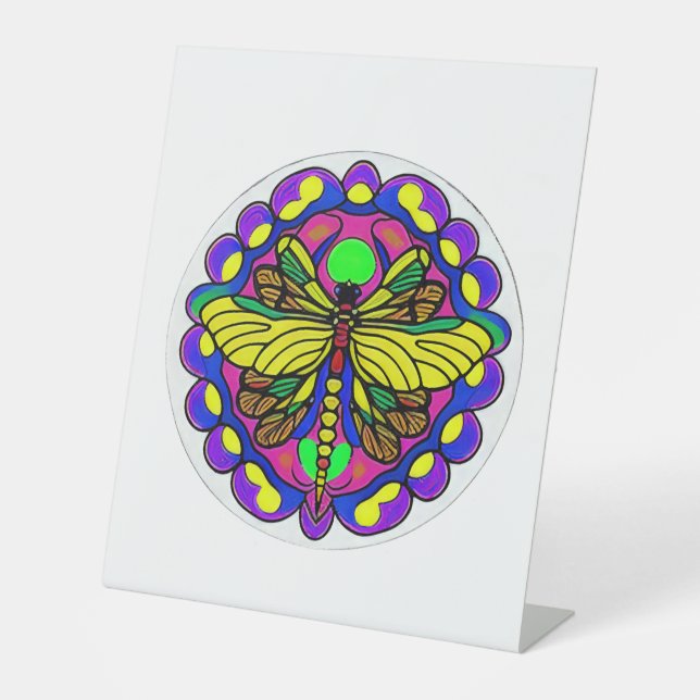Dragonfly Schöne, bunt und verziert Sockelschild (Vorderseite)