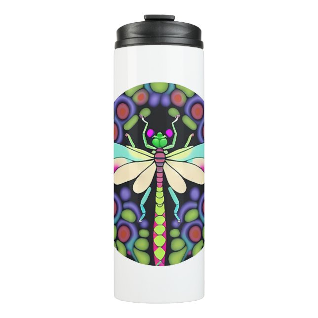 Dragonfly Schöne, bunt und verziert Thermosbecher (Vorderseite)