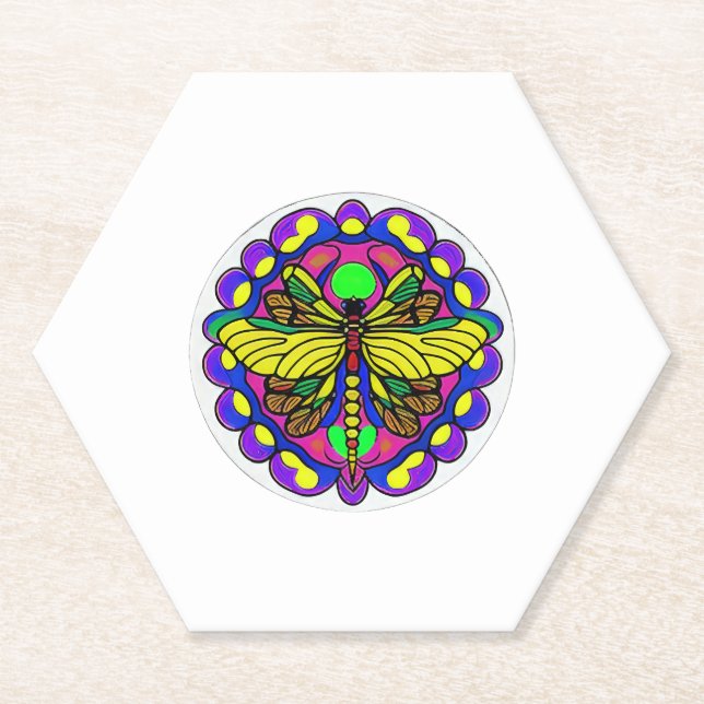 Dragonfly Schöne, bunt und verziert Untersetzer (Vorderseite)