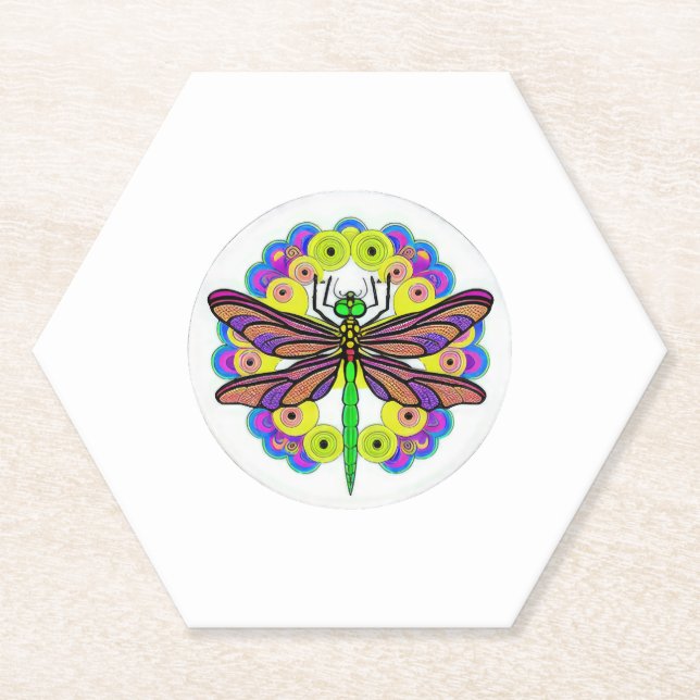 Dragonfly Schöne, bunt und verziert Untersetzer (Vorderseite)