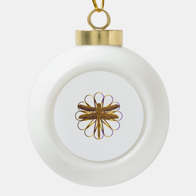 Dragonfly-Shirt, Dragonfly auf geometrischer Blume Keramik Kugel-Ornament (Vorderseite)