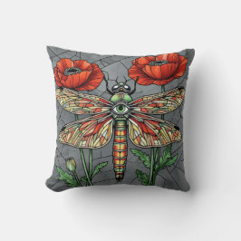 Dragonfly Stained Glass Poppies Mosaic Steampunk Kissen