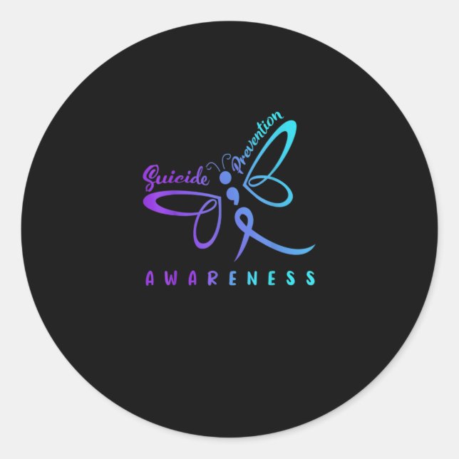 Dragonfly Suicide Prevention Aware Teal Ribbon Runder Aufkleber (Vorderseite)