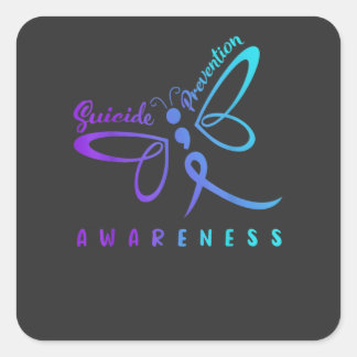Dragonfly Suicide Prevention Awareness T - Shirt Quadratischer Aufkleber