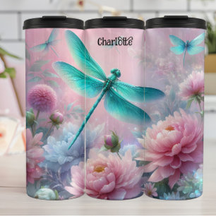 Dragonfly-Träume: Blumen, Ätherische, Pastellfarbe Thermosbecher