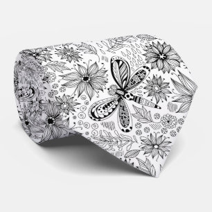 Dragonfly und Blume doodle Krawatte
