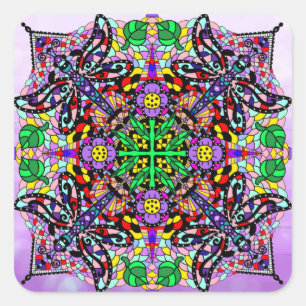 Dragonfly und Blume Mandala Colorful Quadratischer Aufkleber
