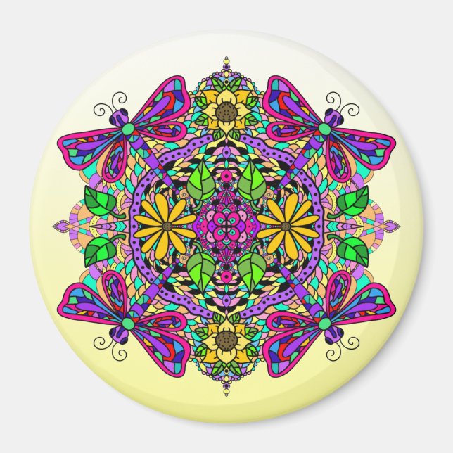 Dragonfly und Blume Mandala Magnet (Vorne)