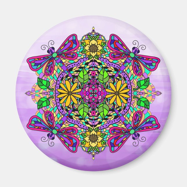 Dragonfly und Blume Mandala Magnet (Vorne)