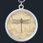 Dragonfly Vintag Antike klassische Natur Versilberte Kette<br><div class="desc">Vintage Libelle Antiquitätenbild einer Libelle - Diese kleine Libelle ist ein antikes Bild einer in Schwarz und Weiß gezeichnet Libelle mit einem Hintergrund von farbenfrohen Libellen gegen antikes Papier.</div>