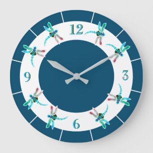 Dragonfly Wall Clock (rund / blau) Große Wanduhr