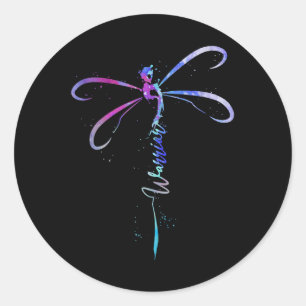 Dragonfly Warrior Semicolon Suicide Prevention Awa Runder Aufkleber